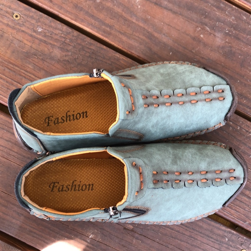 10 Men's Casual Shoes Blue Green Vegan Faux Leather Zipper Garb Cosplay - Picture 7 of 10